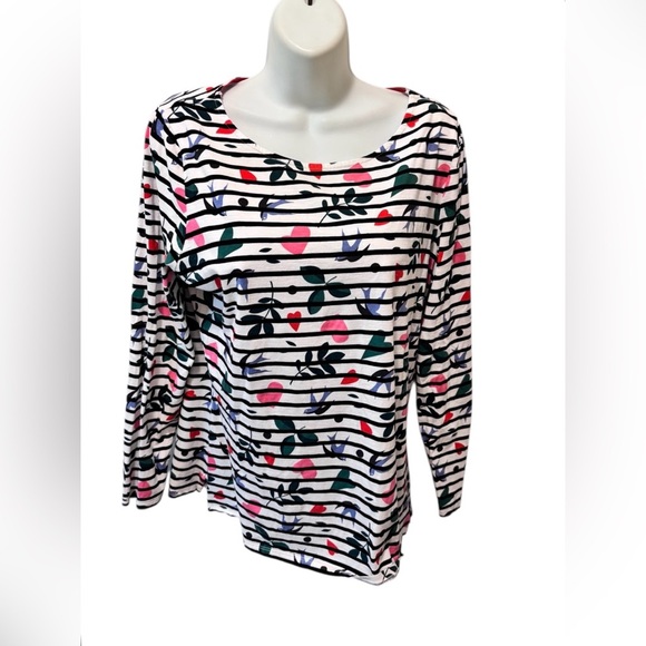 Boden Great Breton Striped Blouse Hearts Birds Sz 12 Long Sleeve Boatneck Summer - Picture 1 of 6